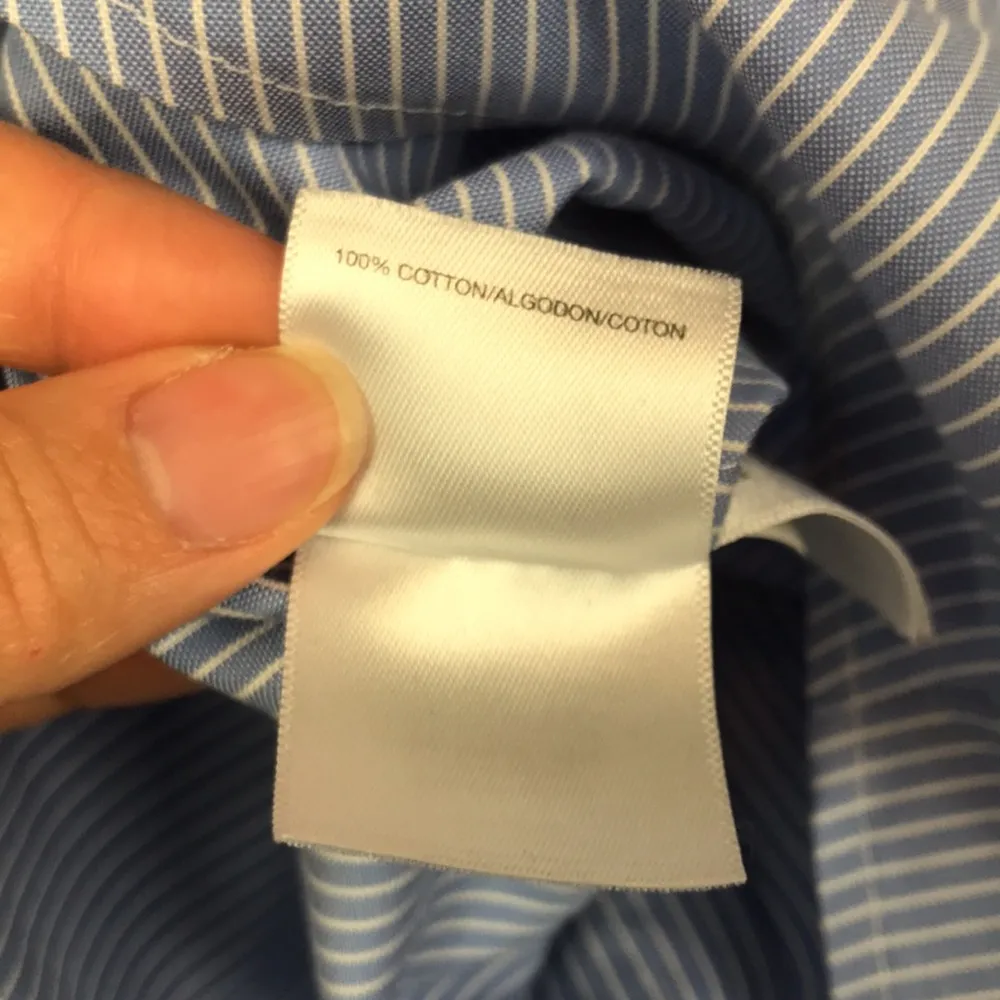 Anne Klein Women’s Blue White Striped V-Neck Button-Up Long Sleeve Shirt - Image 6