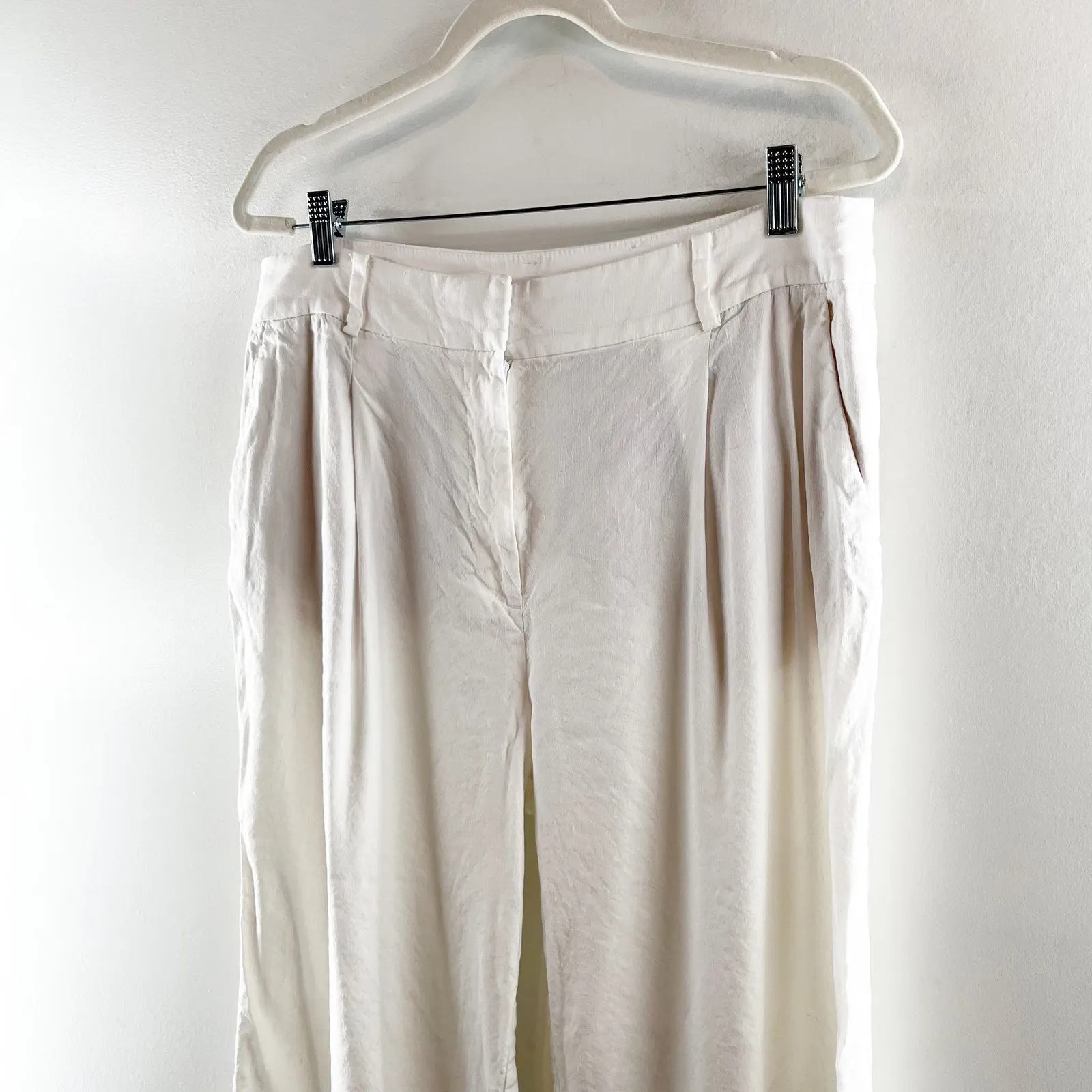 LOFT The High Rise Linen Peyton Trouser Wide Leg Pants White 12 - Image 7