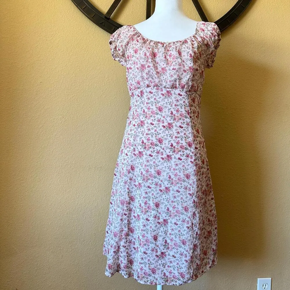 ORSAY Puff Sleeve Milkmaid Dress Floral Feminine Sheer Lined Size UK 36 US 4 - Image 3