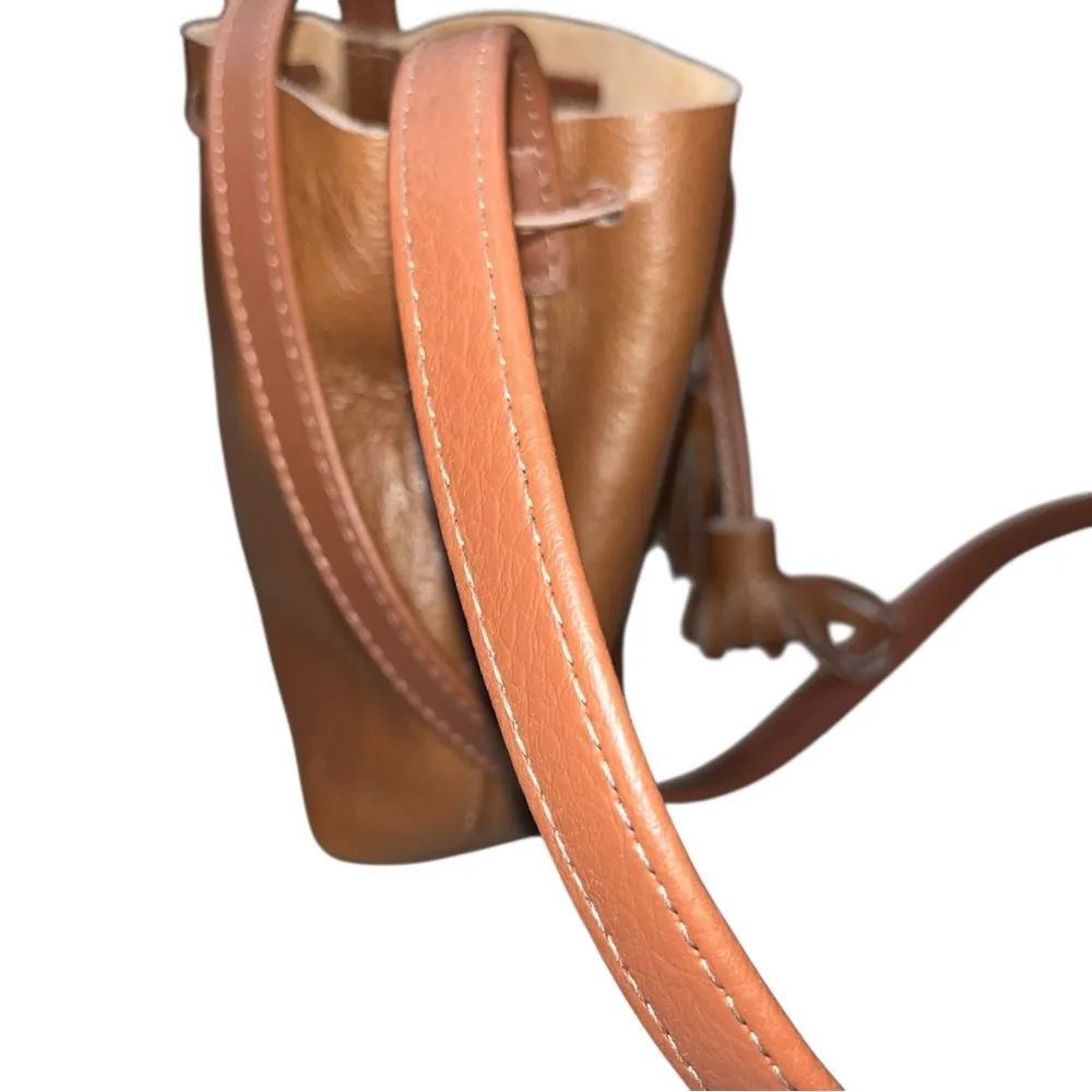 Shaffer LA Brown Leather Greta Mini Bucket Crossbody Bag Purse With Tassels - Image 7