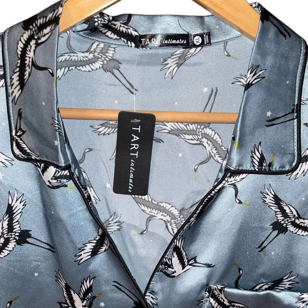Tart Collections Bird in the Stars Satin Pajamas Blue Size XL - Image 6