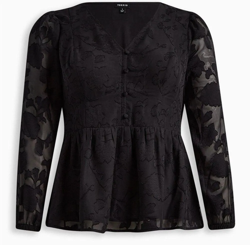 Torrid Peplum Chiffon Clip Floral Blouson Sleeve Top SIZE 3 - Image 3