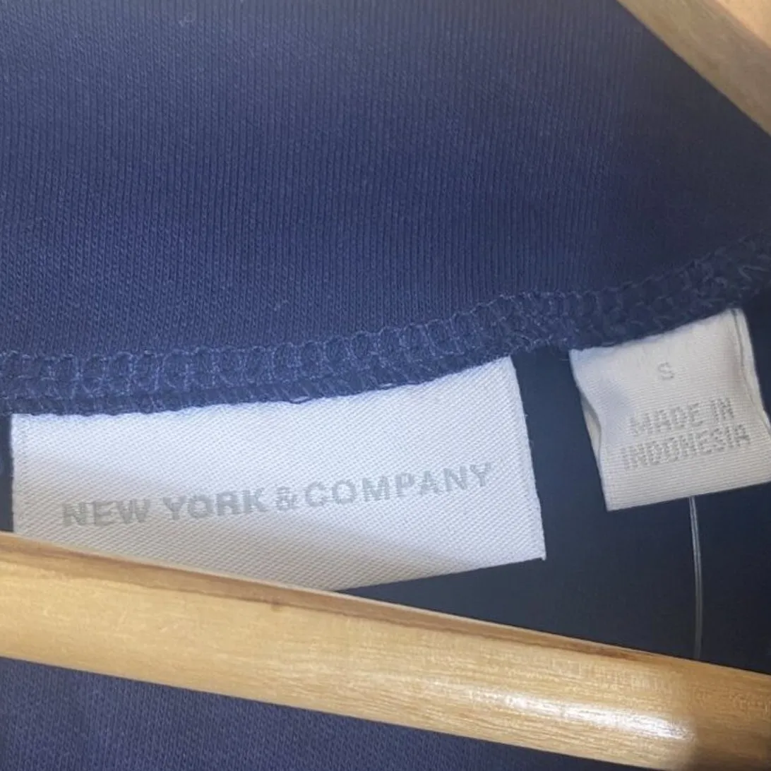 NWT New York & Company Dress Womens S Navy Blue 100% Cotton Fit & Flare Casual - Image 6