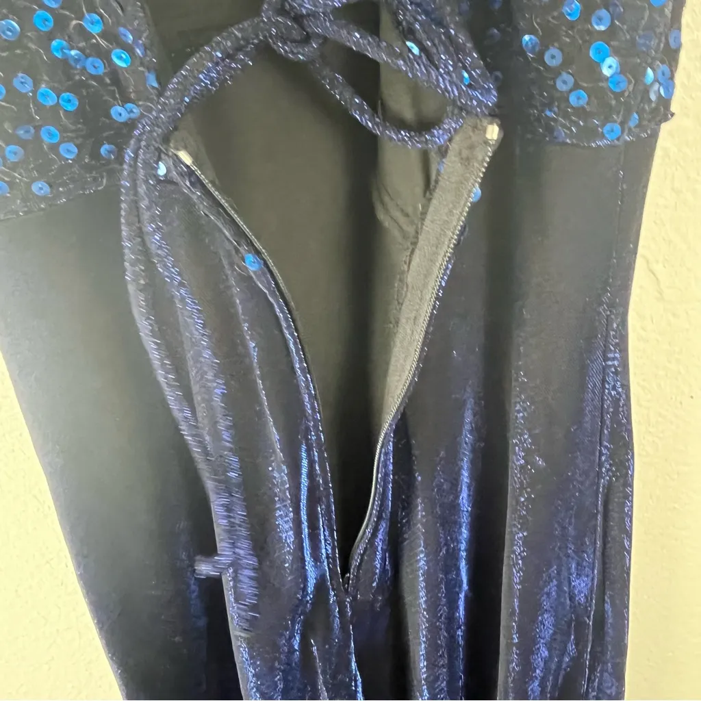 MORGAN & CO. Blue Sequin Top Strappy Back  Iridescent Skirt Maxi Dress, Size 3/4 - Image 6