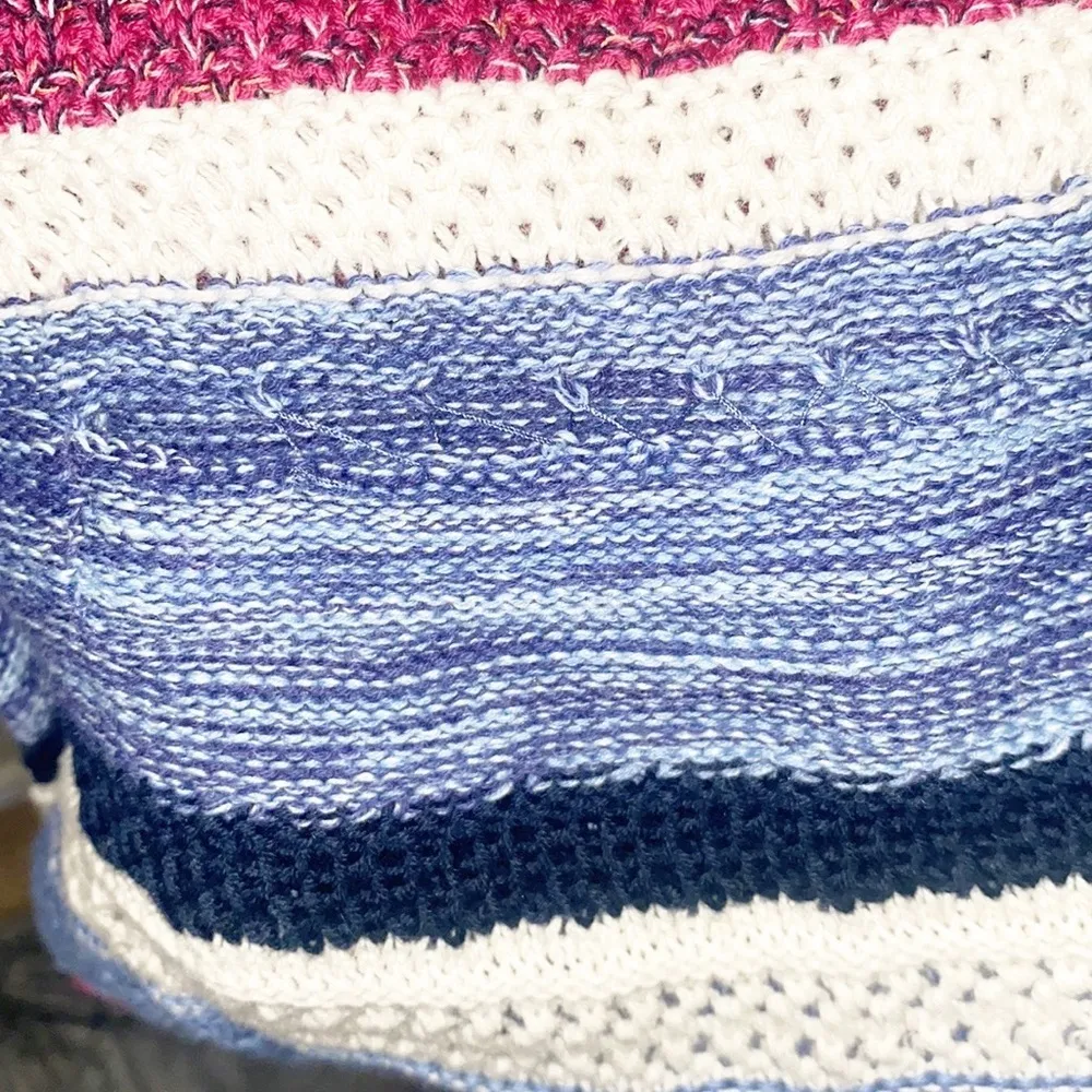 J. Jill Red Blue White Striped Knit Cotton Linen Blend Duster Button Cardigan - Image 10