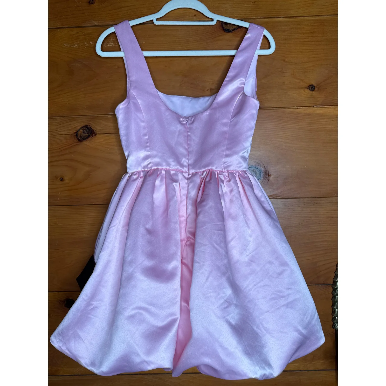 NWT Lulus Regal Cutie Light Pink Satin Square Neck Bubble-Hem Mini Dress Size XS - Image 4