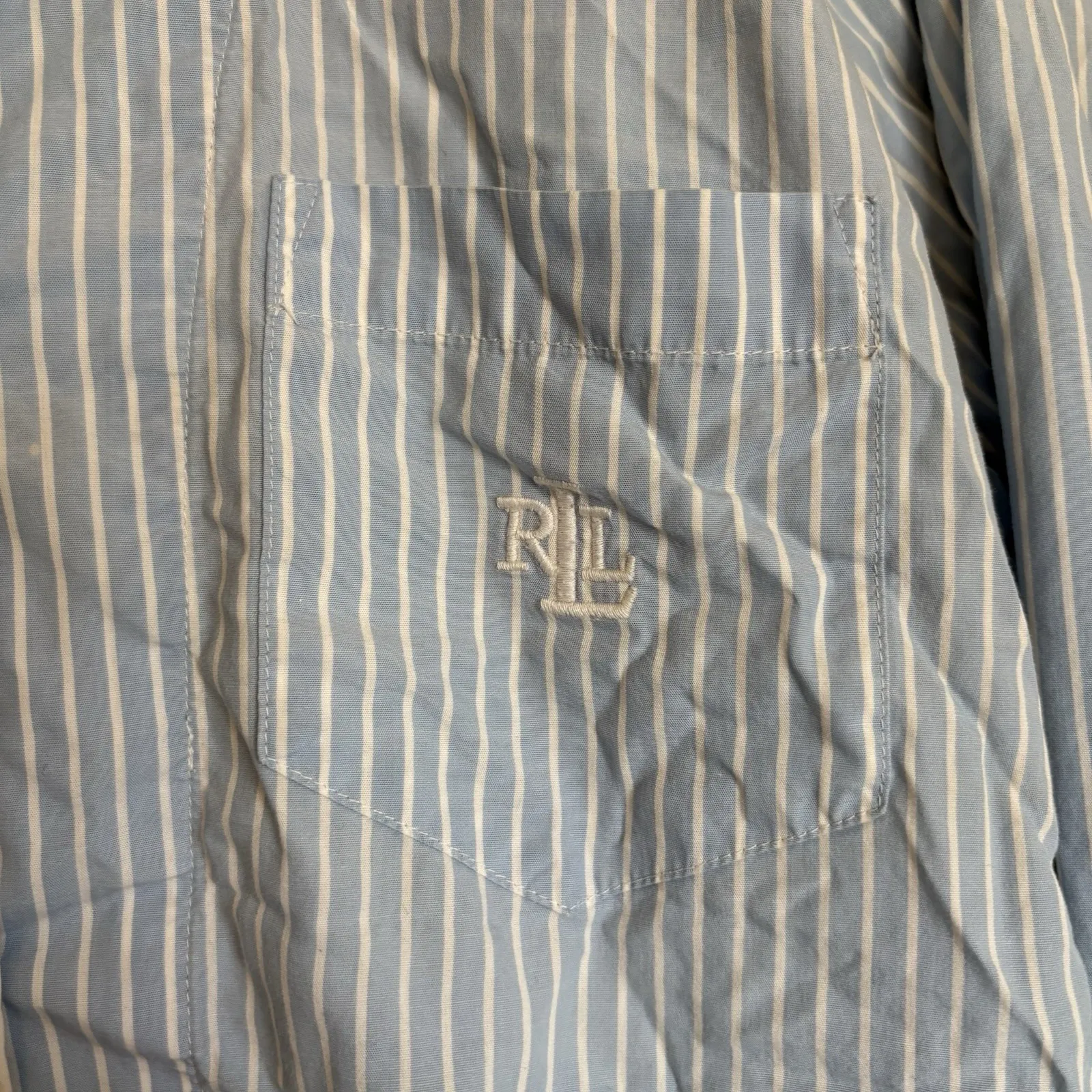 Lauren‎ Ralph Lauren Sz S Button-Front Pajama Shirt Blue Striped Cotton Comfort - Image 7