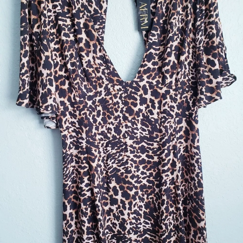 AFRM X Revolve Zelda Leopard Print Slit Dress Black Size L - Image 5