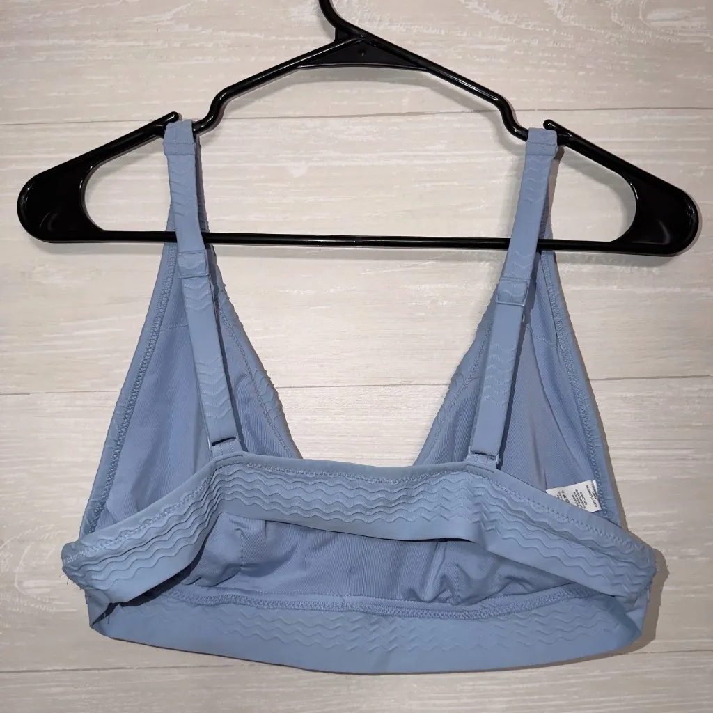 Aerie Light Blue Scoop Neck Bikini Top Size Large Textured Stretch Swimwear - Image 4
