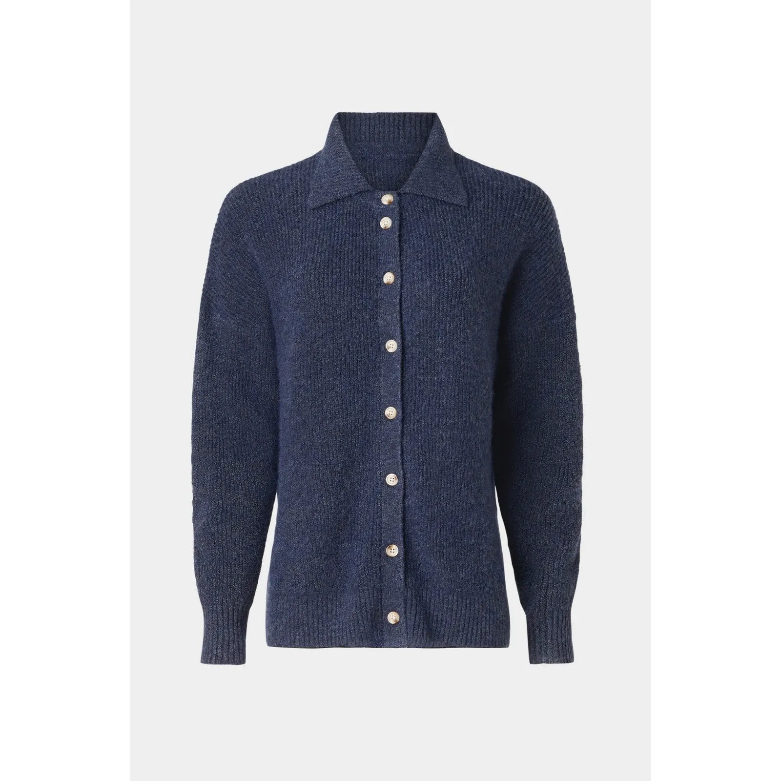Central Park West Millie Navy Oversized Button Up Knit Cardigan Polo Sweater S - Image 3