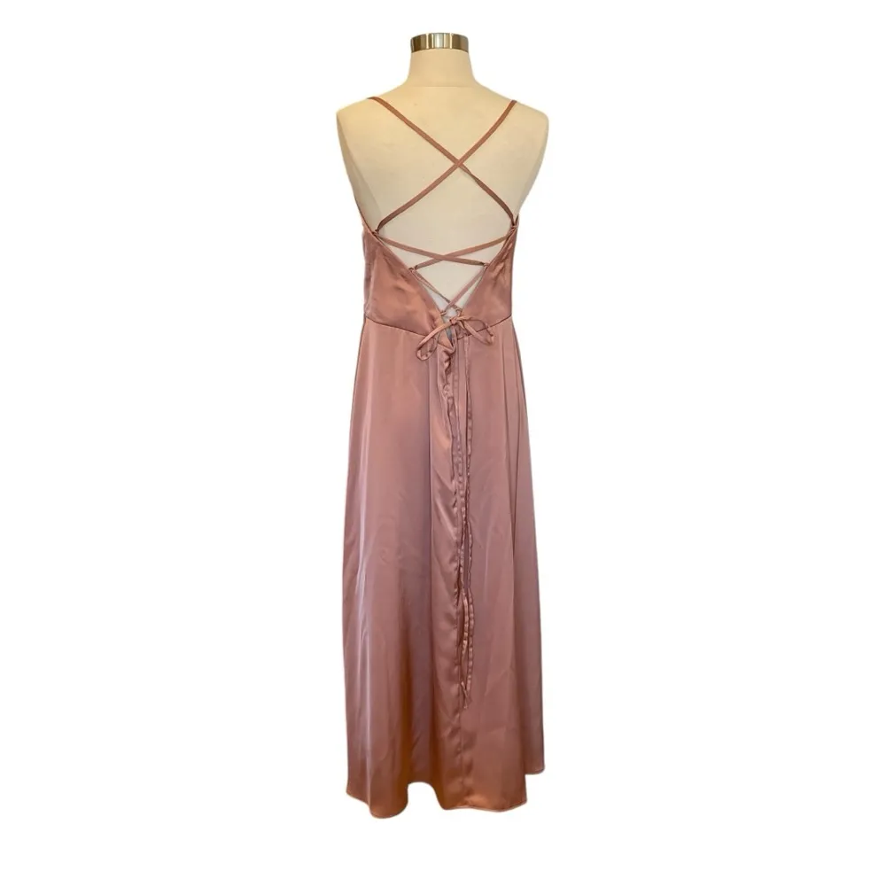 Azazie Mei A-Line V-Neck Stretch Satin Dress In Bronzer - Image 7
