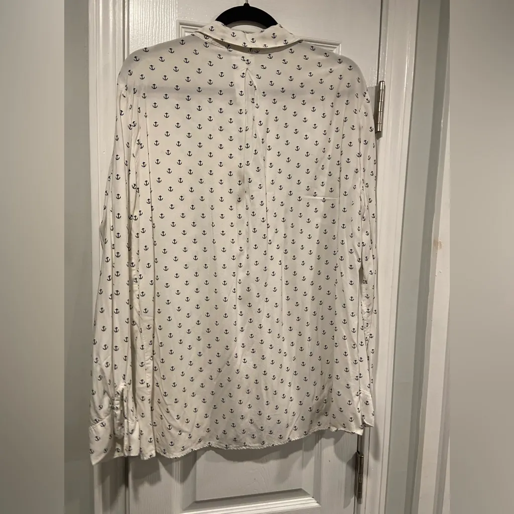 Just Living Size L Navy Blue Anchor Print Rayon Long Sleeve Button Down Shirt - Image 10