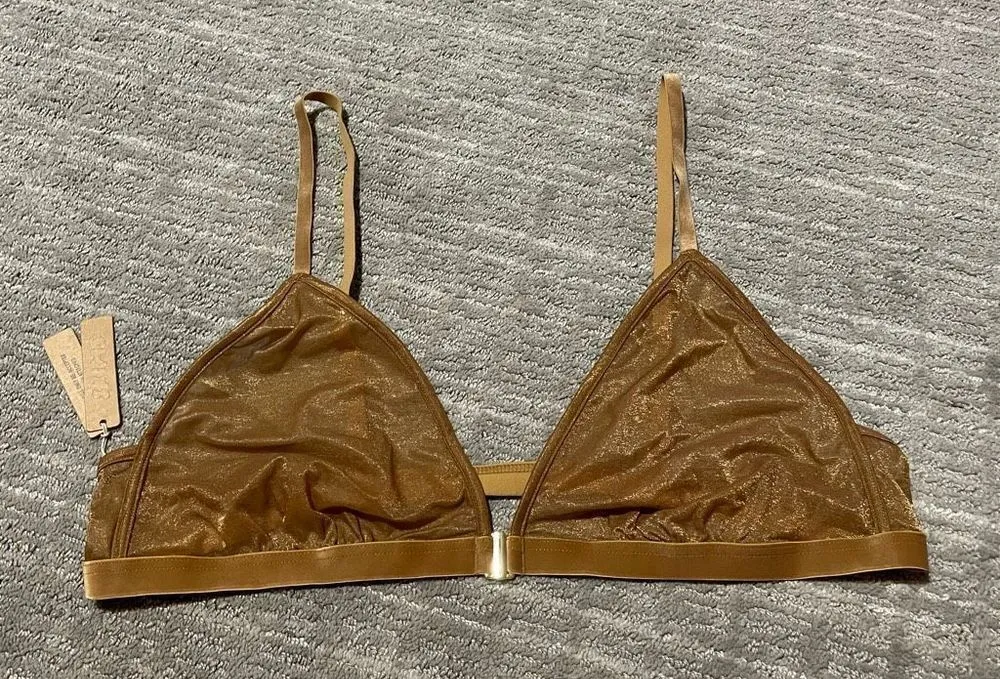 SKIMS Sparkle Glissenette Front Close Triangle Bralette Tan Brown Chai 3X NWT - Image 1