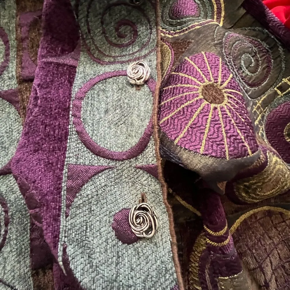 Vtg Womens Funky Kaleidoscope Jacket M Jacquard Boho Futuristic Eclectic Artsy Purple Size M - Image 10