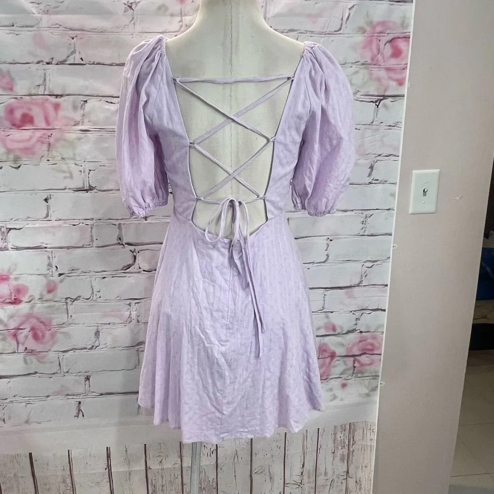 Lulus Endearing Looks Lavender Puff Sleeve Lace-Up Mini Dress - Image 9