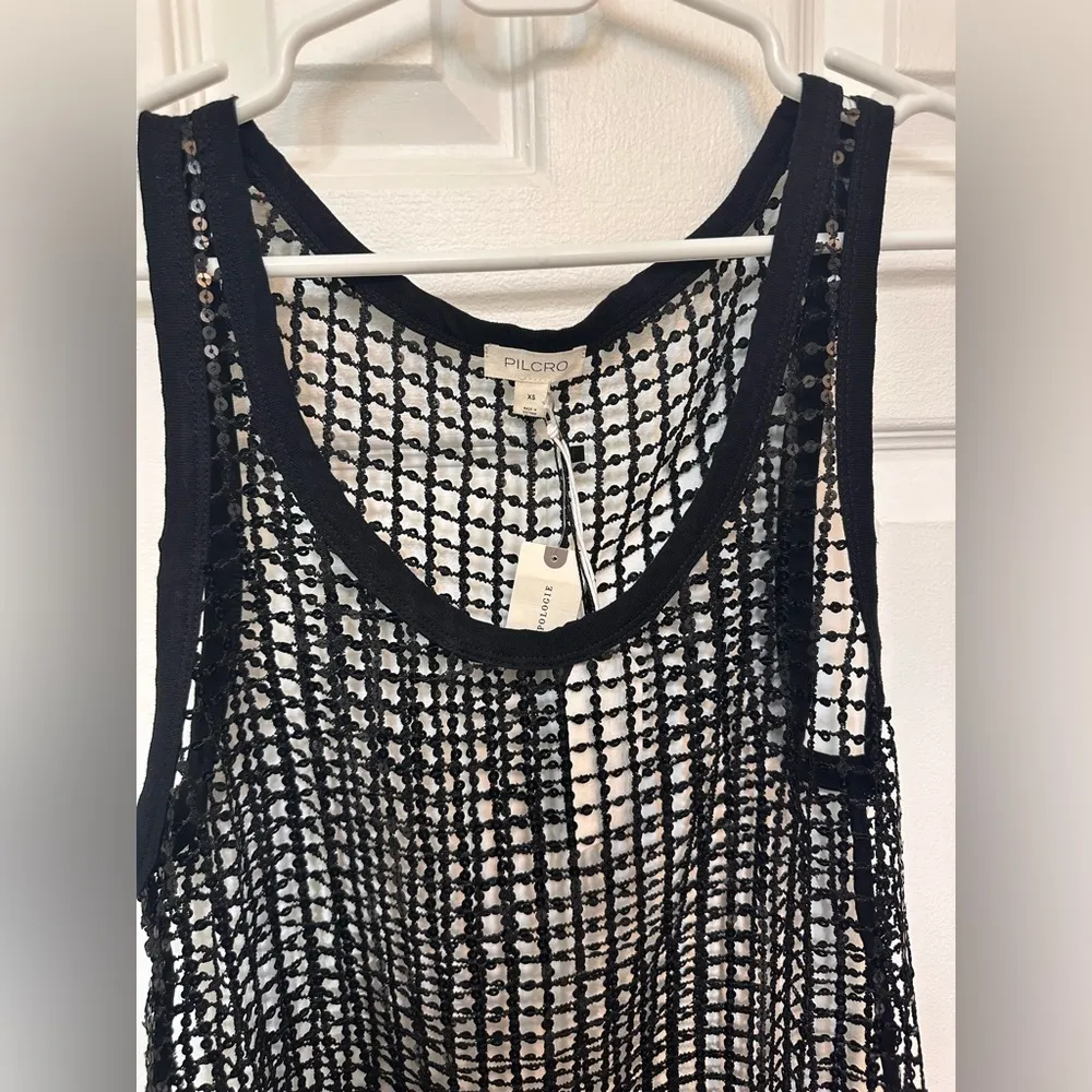 Pilcro  Black Sheer Sequin Mesh Tank Top NWT - Image 4