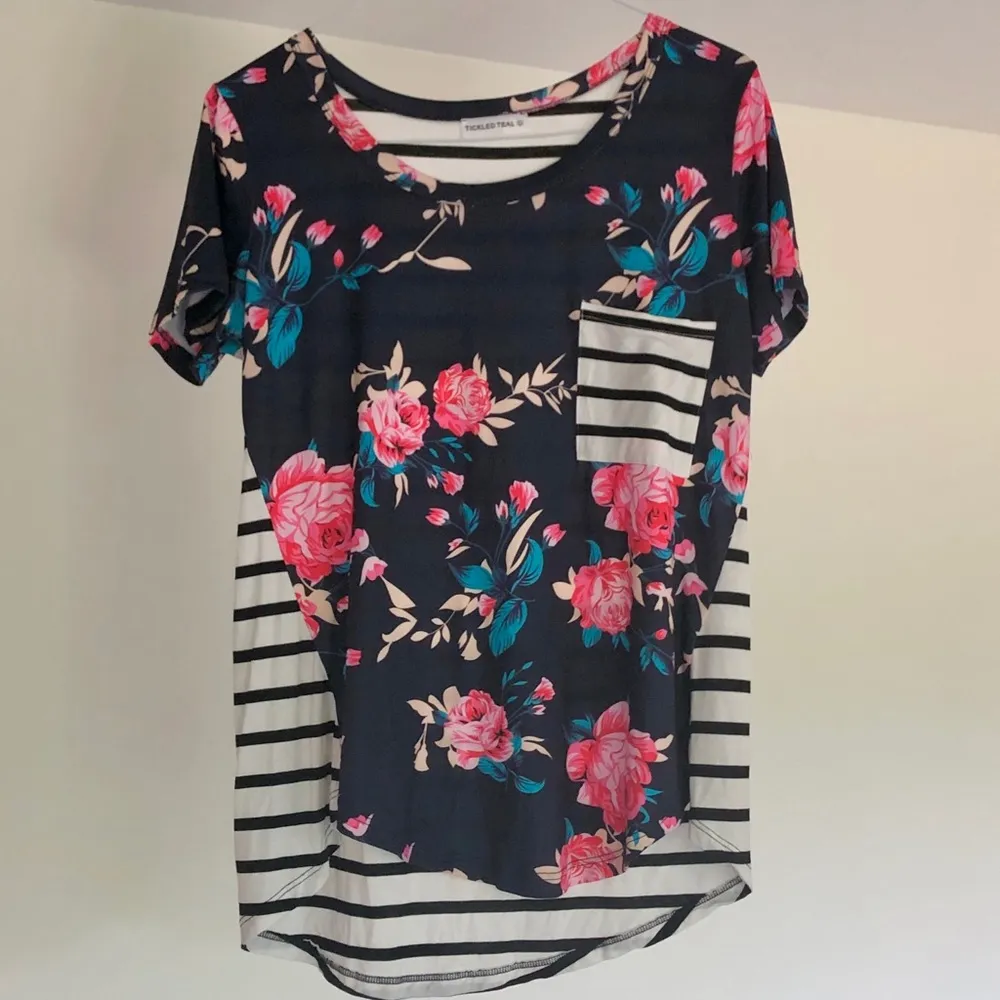 Tickled Teal Floral & Striped Top - Image 3