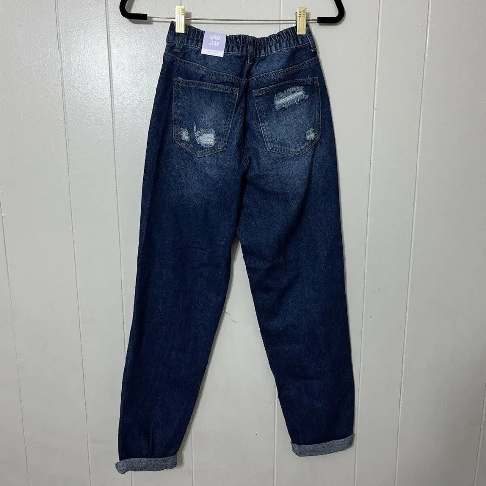 WAX Jeans Distressed Mom Jeans Dark Wash Size S NWT - Image 2