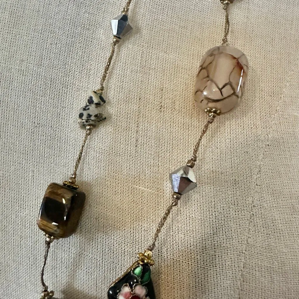 Premier Designs “Marie” Necklace Genuine Stone Glass Cloisonné Beads - Image 4