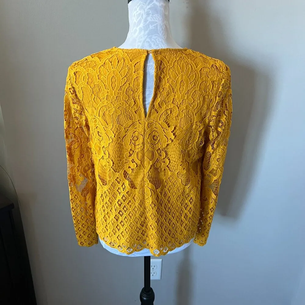 Moulinette Soeurs Womens Long Sleeve Lace Applique Top Shirt Yellow Gold Small - Image 6