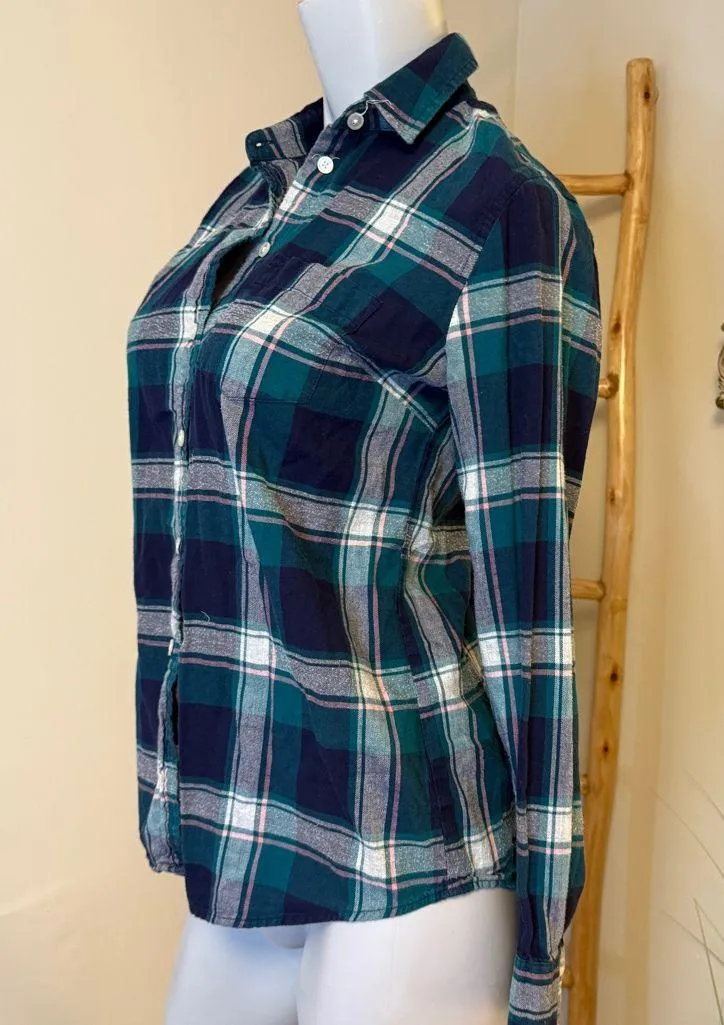 J. Crew Women’s Long Sleeve Button Up Shirt, Blue & Green, Size XS - Image 3