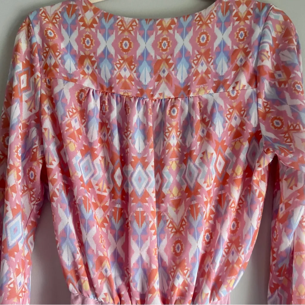 Peace Love Boutique Multi-Color Aztec Long Bell Sleeve Deep V-Neck Bodysuit - Image 8