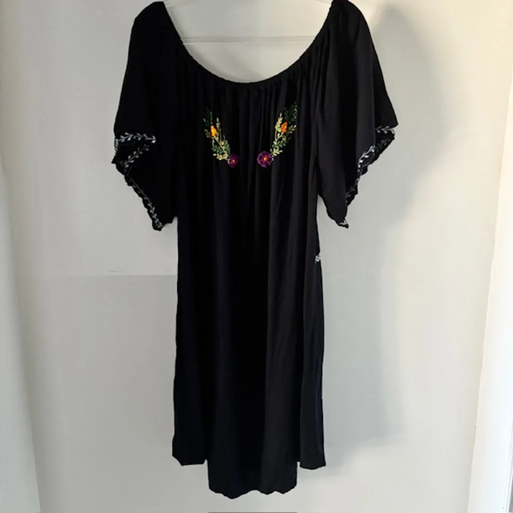 Back from Bali 3xl Navy Floral Embroidered Dress Artsy Flair Resortwear Feminine Blue Size 3X - Image 2