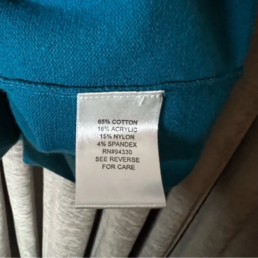 Take Out Turquoise Turtleneck Button Accent Elbow Length Sweater Dress Large Blue - Image 8