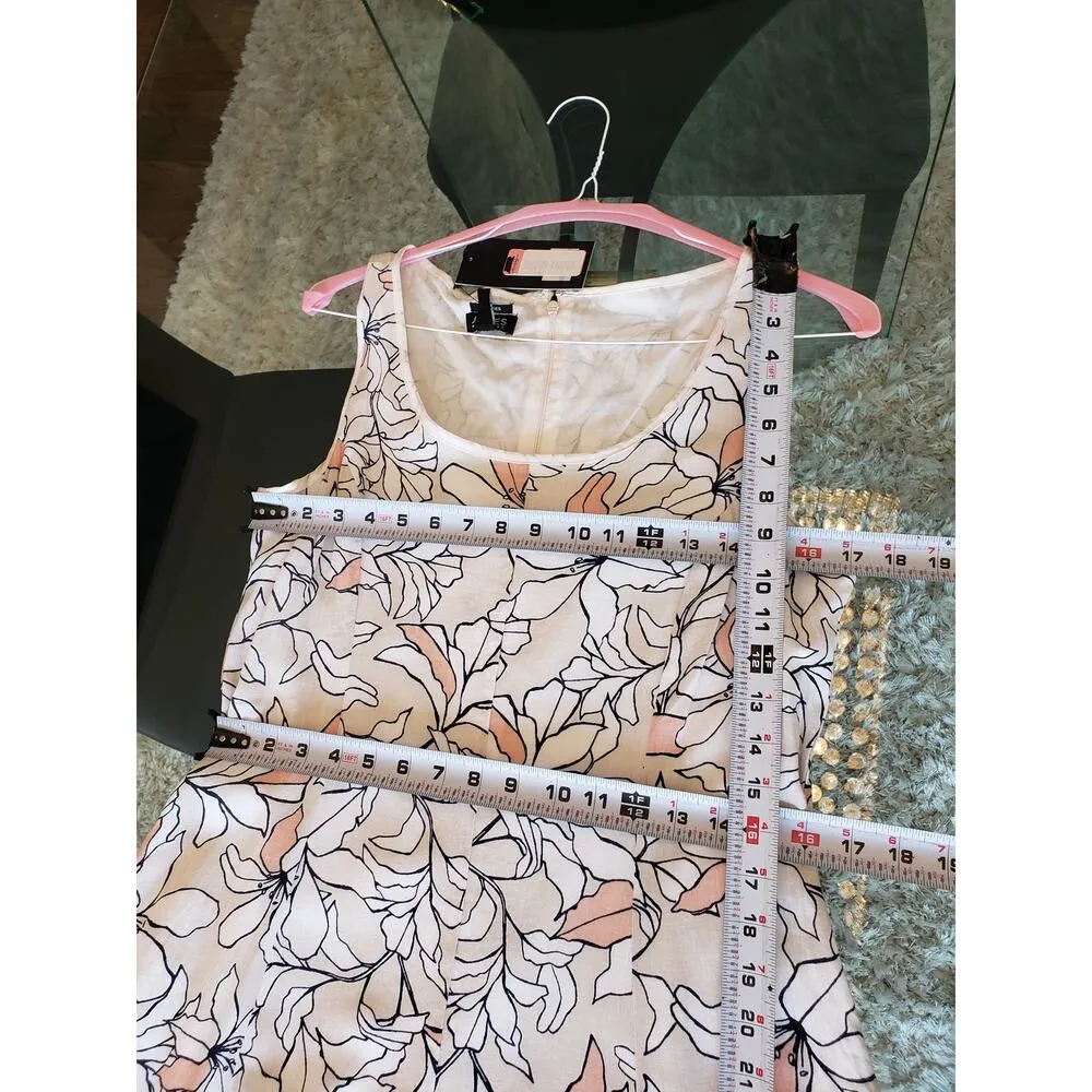 Jones New York Maxi Dress Linen 6 Ivory Floral Handkerchief Back Zip Square Neck - Image 8