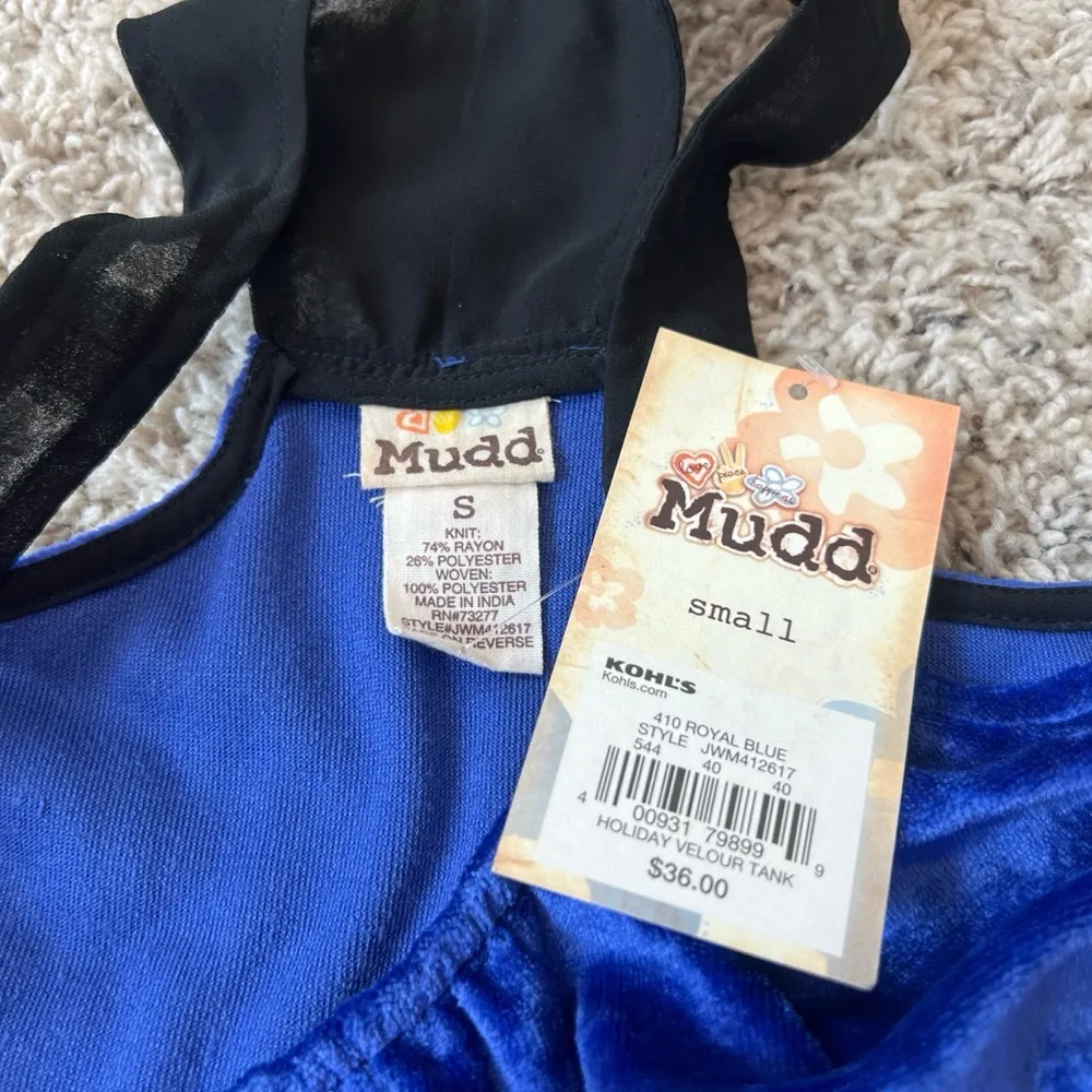 NWT Mudd Velour Royal Blue Mesh Trim Scoop Neck Tank Top Junior’s Small Pullover - Image 5