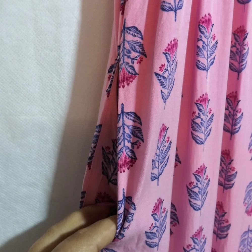 Old Navy Sleeveless Tie-Back Cutout Maxi Swing Pink Posie Dress Boho Size S - Image 7