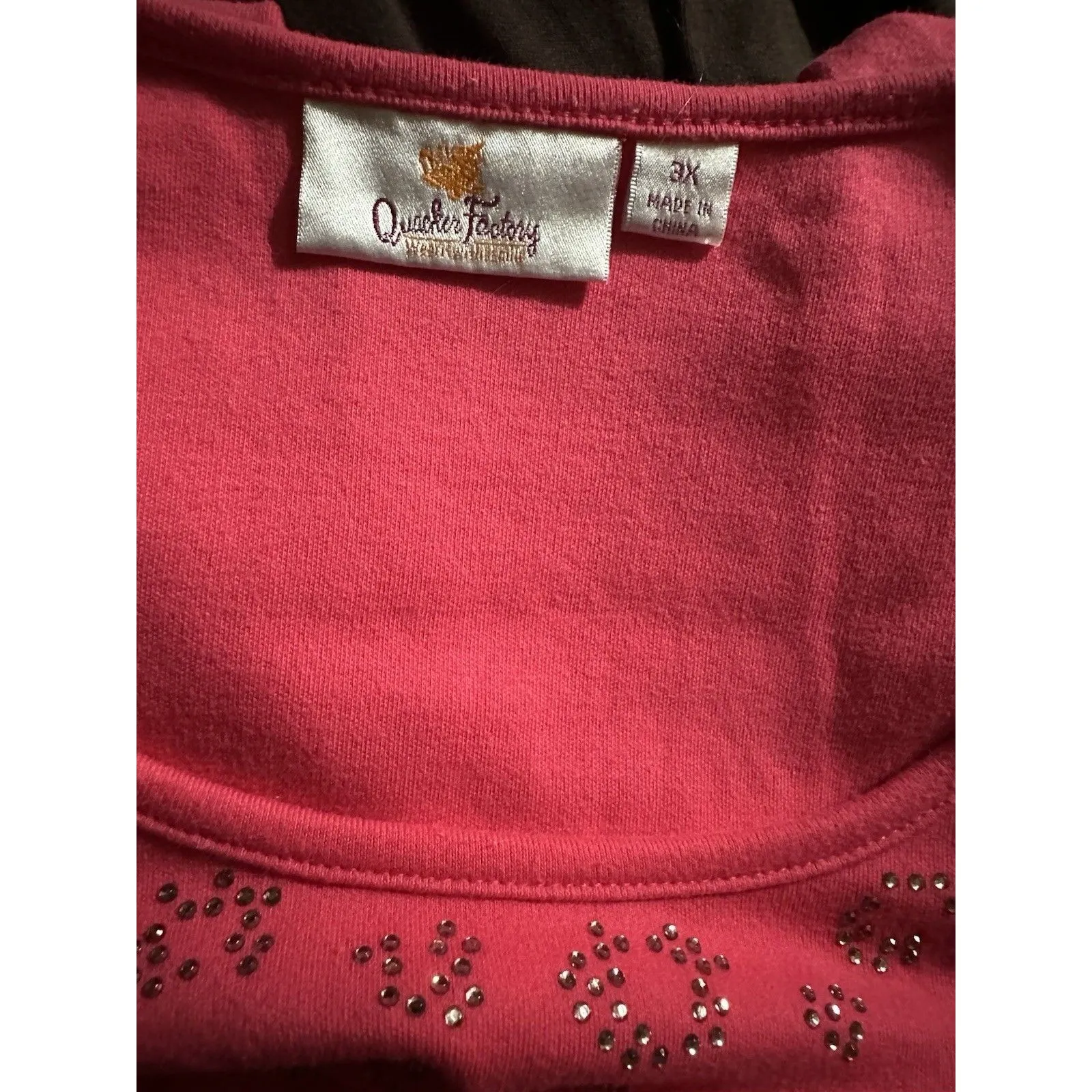 Quacker Factory Woman’s Dark Pink Rhinestone Accents Knit Top 3/4 Sleeve Sz 3X - Image 5