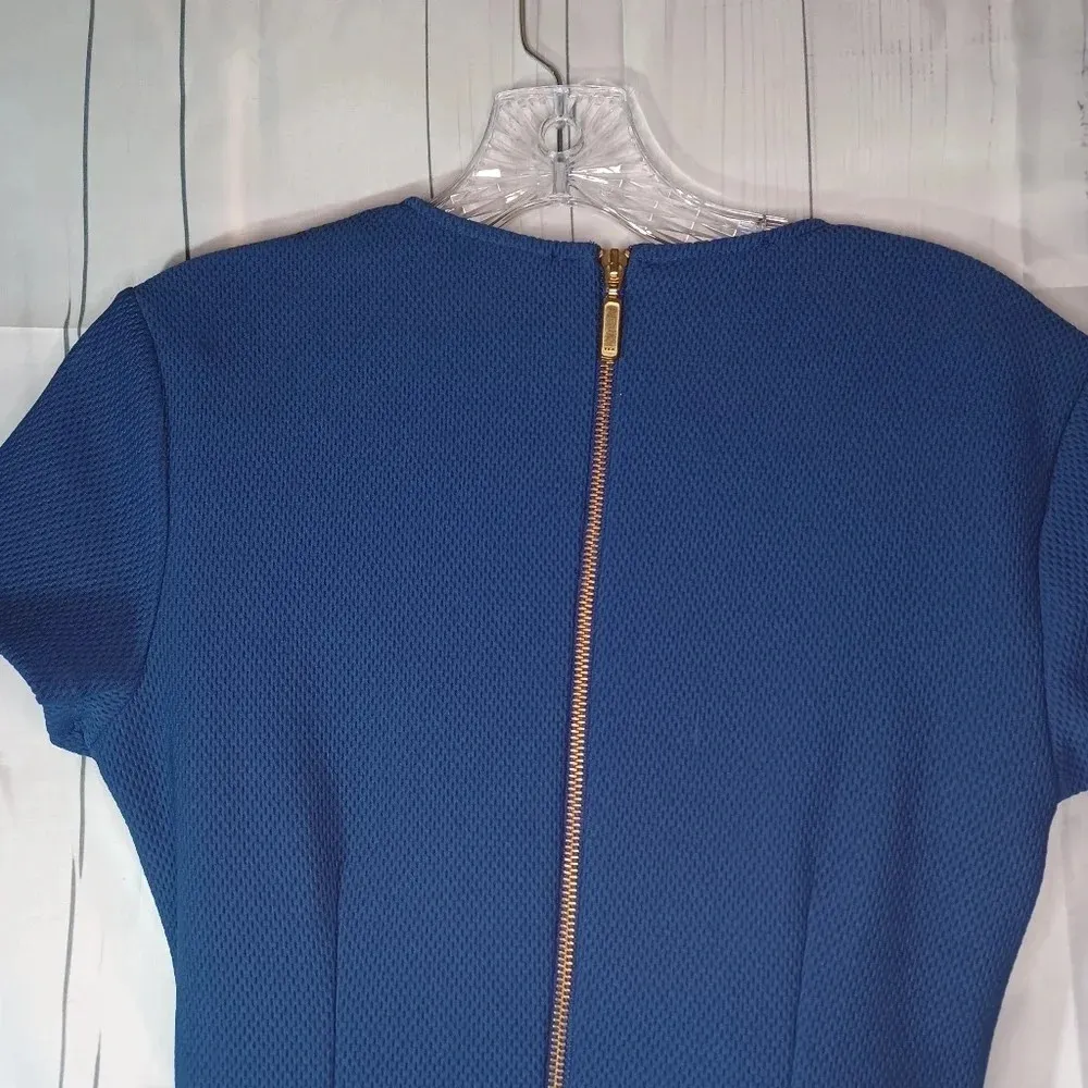 Bisou Bisou v-neck faux wrap asymmetrical blue dress - Image 8