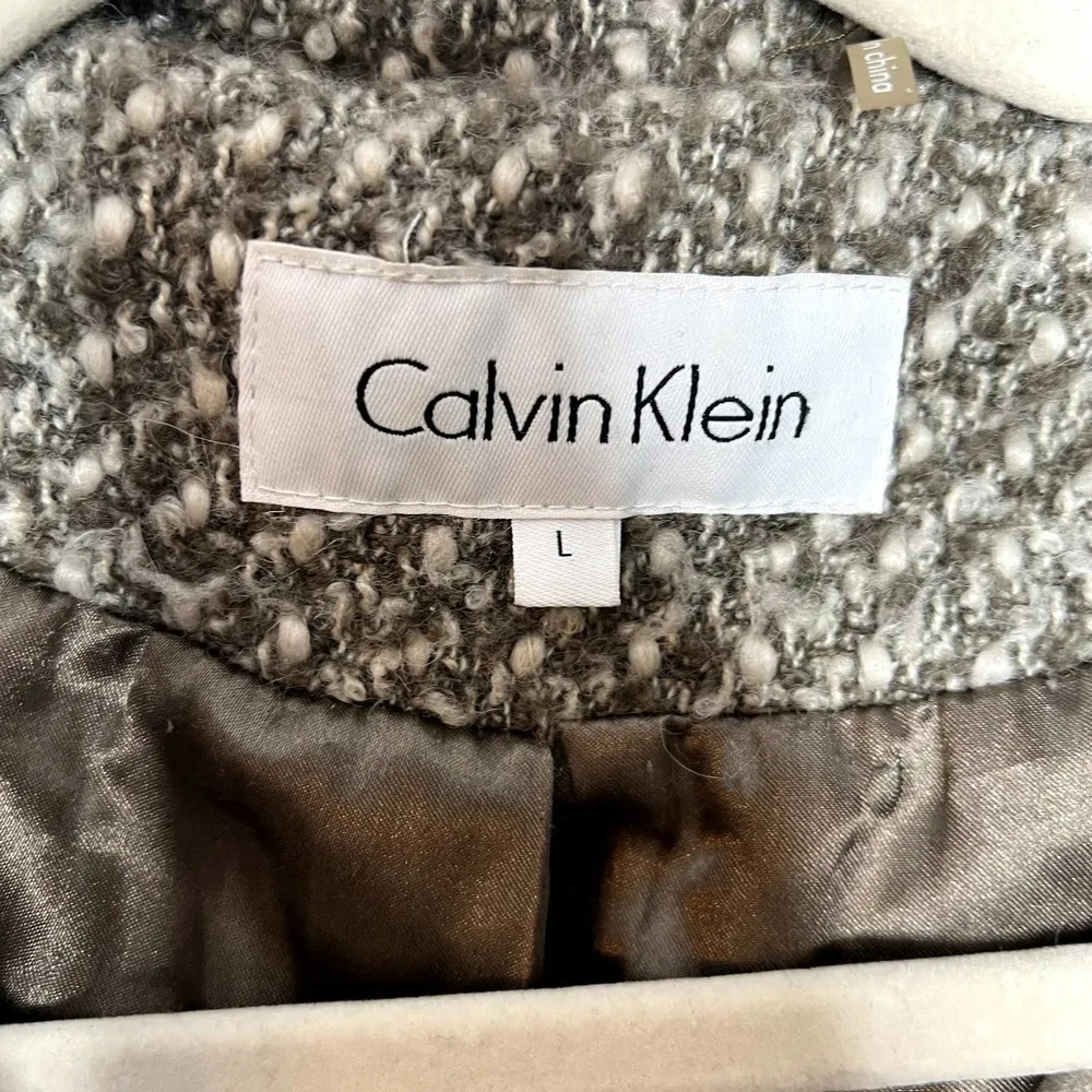 Calvin Klein Wool Longline Tweed Full Zip Coat Large - Image 2