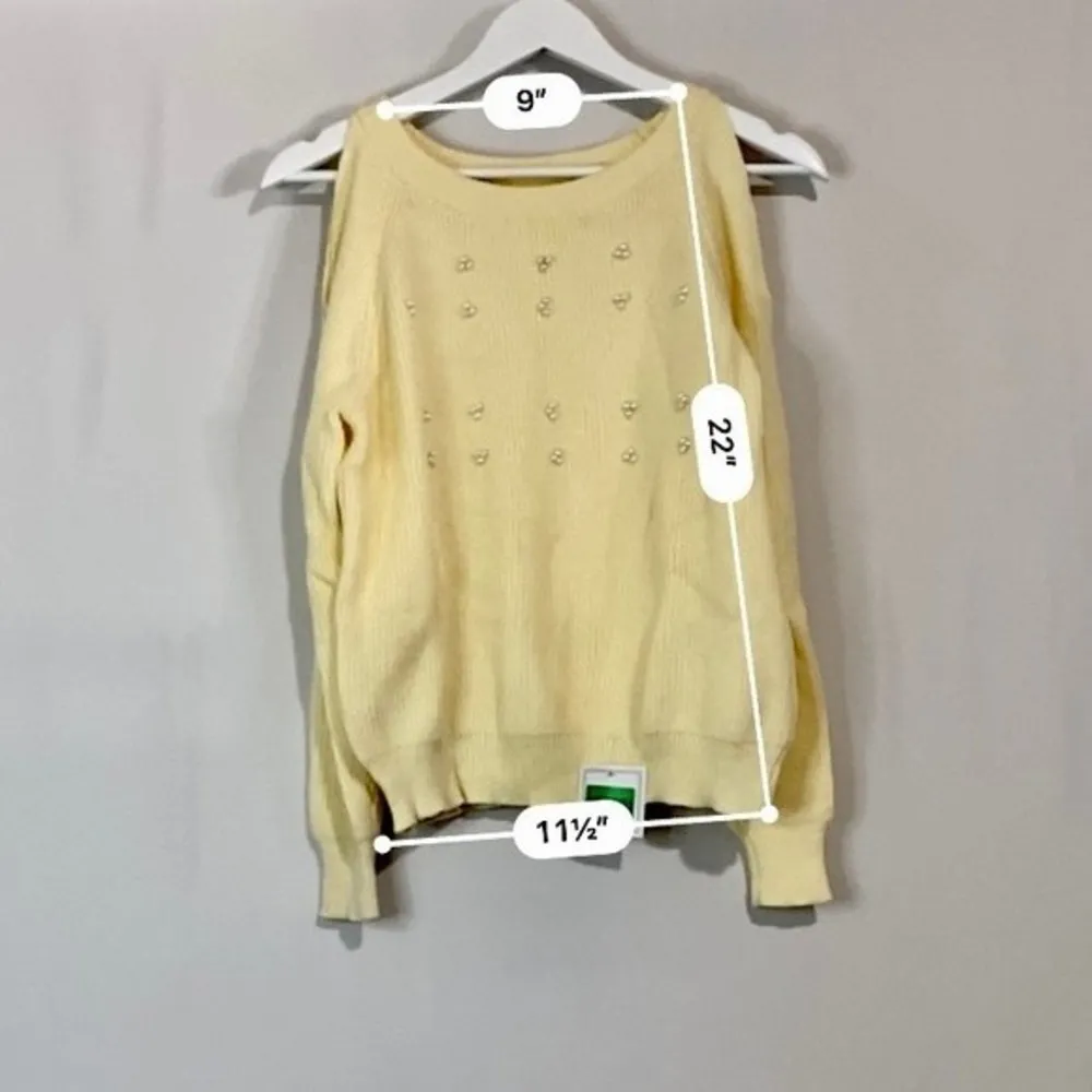 Chateauamour Women’s Apricot Ribbed Bead Cluster Cutout Shoulder Sweater Cream Size M - Image 6