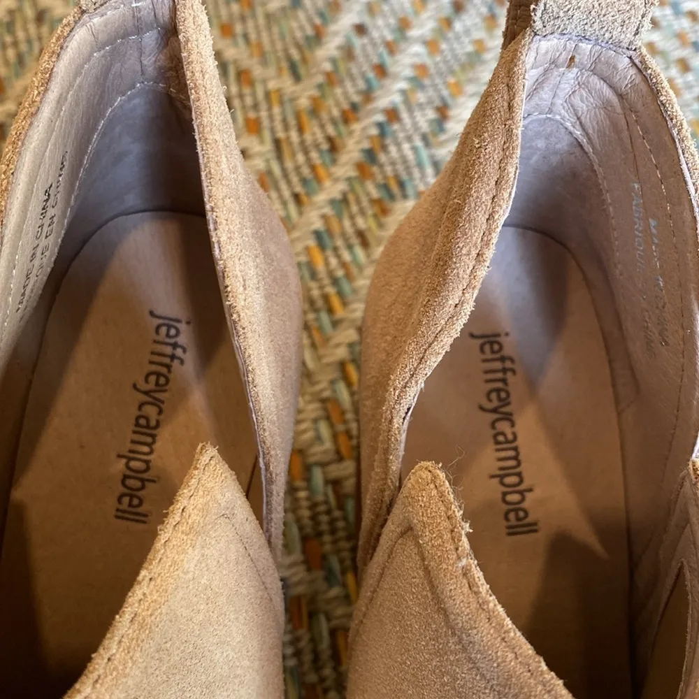 Jeffrey Campbell Rosee Beige Taupe Suede Pull-On Ankle Boot Stacked Heel Sz 7.5 - Image 6