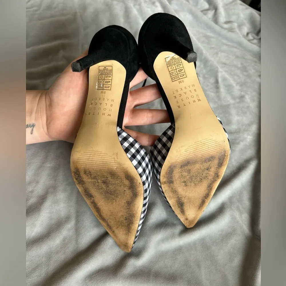 White House Black Market pointed toe buckle black/white velvet sz 8M kitten heel - Image 9