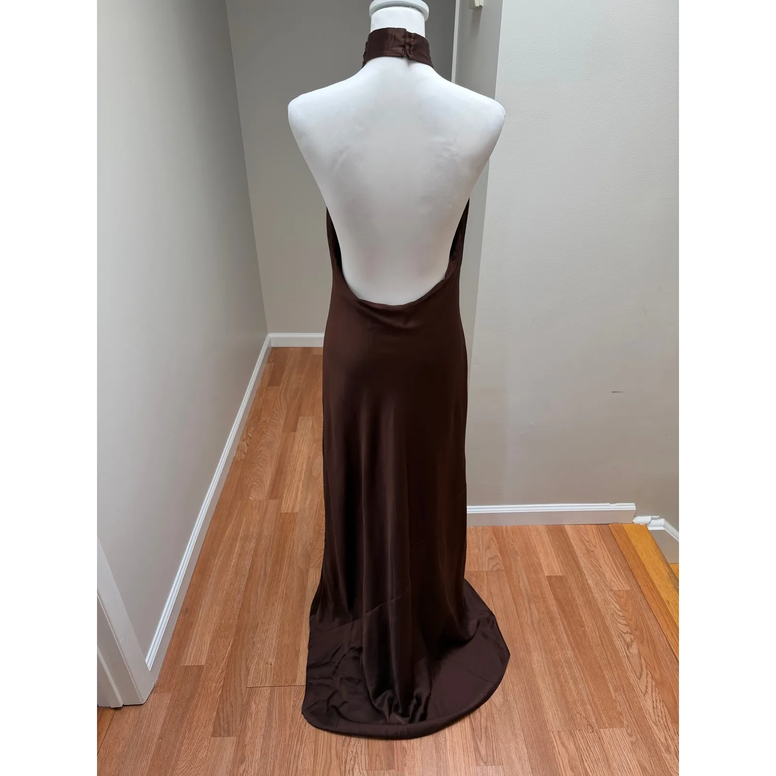 Show Me Your MuMu Jasmine Halter Maxi Dress Chocolate Brown size Medium - Image 7