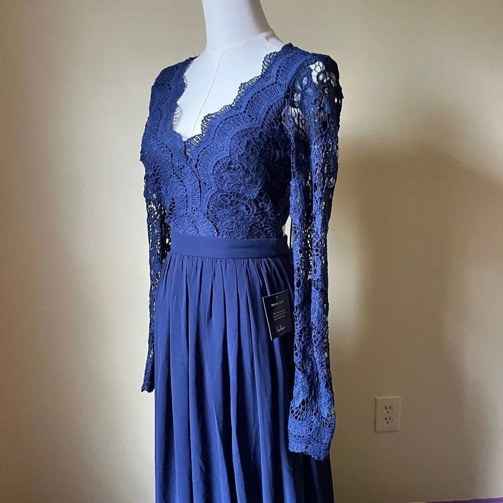 Lulus Awaken My Love Navy Blue Long Sleeve Lace Maxi Dress‎ NEW Women's XS - Image 8