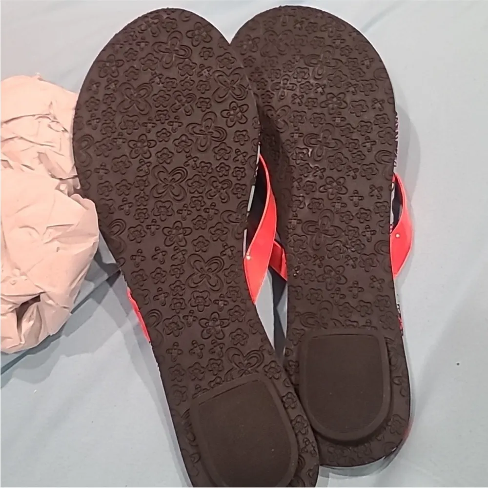 Colorful Floral Flip Flops with Coral Straps - Image 5