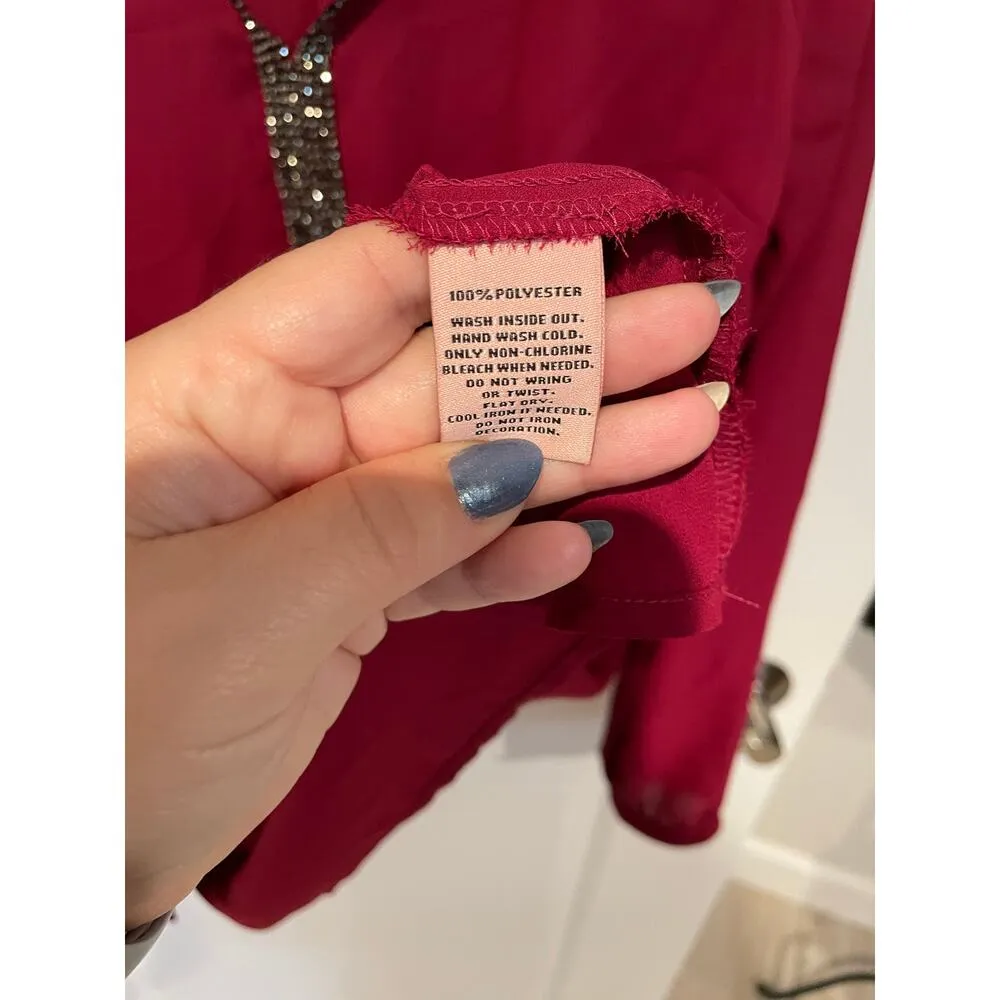 Juicy Couture burgundy embellished long sleeve blouse size Medium - Image 7