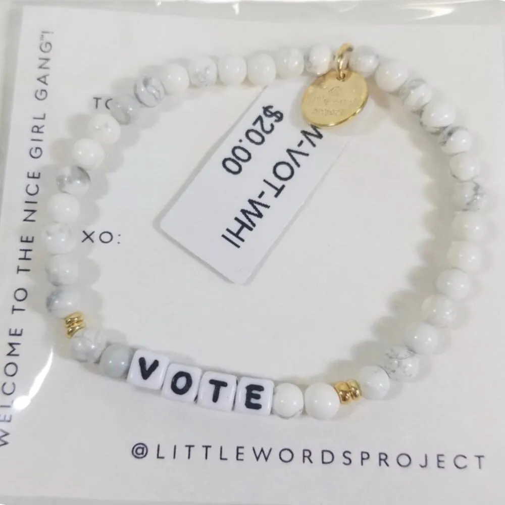 NEW Little Words Project White Marble beads VOTE Stretch Bracelet - Image 2