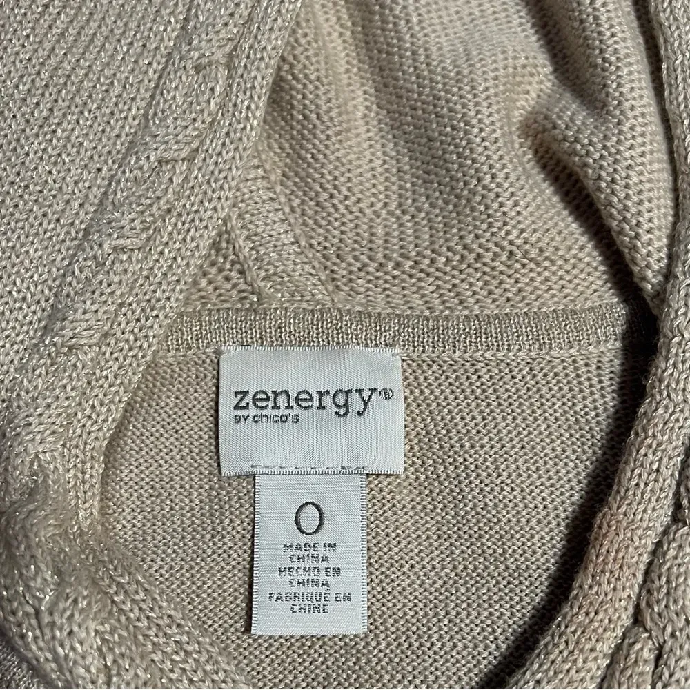 Zenergy by Chico’s Stitch Hoodie Sweater Tan/Gold Sparkly Size 0 (Chico’s size) - Image 3