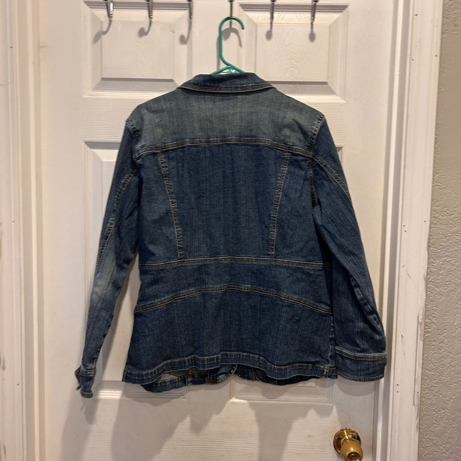 St Johns Bay Women's 1X Denim Blazer Chore‎ Jacket Stretch Dark Wash Plus Size Blue - Image 6