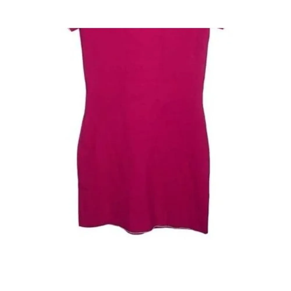 Zara Short Sleeve Knit Mini Bodycon Dress Bow Detail Contrast Trim L Pink #3138 - Image 13