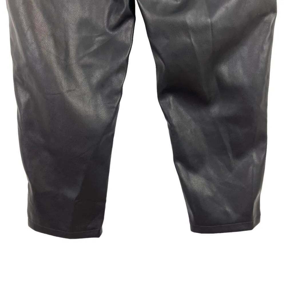 21 Saints Black Vegan Faux Leather High Waist Rise Stretch Straight Pants Large - Image 8