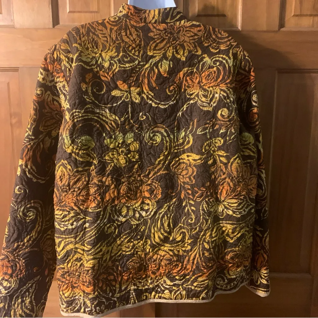 Laura Ashley Woman XL Brown‎ Orange Yellow Floral Silk Cotton Quilted Jacket - Image 6