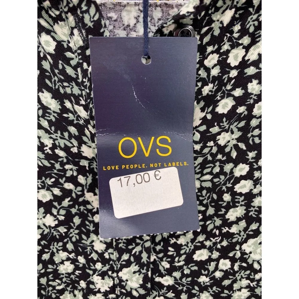 New OVS Women's Button Front Midi Shirt Dress Floral Print Peplum Hem 3/4 Sleeve - Image 7