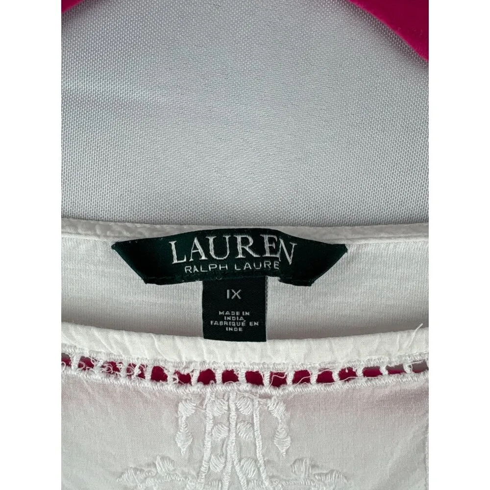 Lauren Ralph Lauren Womens 1X White Eyelet Lace Cotton Modal Top - Image 3