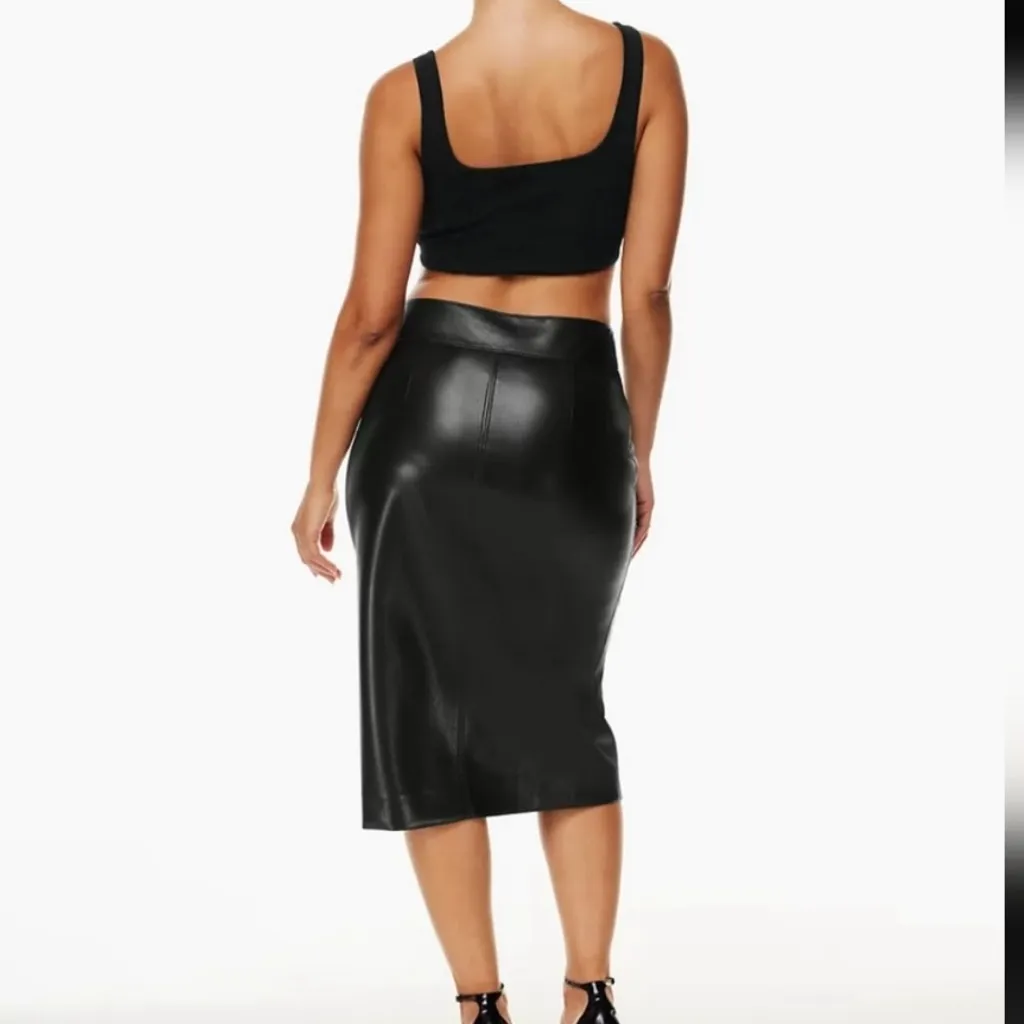 Aritzia Babaton Pegu Faux Leather Preppy Minimalist Office Midi Pencil Skirt 6 - Image 3